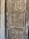 Antique Carved Floral Entry Door | Whitewash Wood Sliding Barn Door 80x36