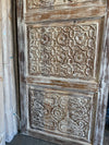 Antique Carved Floral Entry Door | Whitewash Wood Sliding Barn Door 80x36