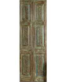  Antique Carved Green French Doors - Feature Wall Art Barn Door Panel 80x27