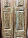 Antique Carved Green French Doors - Feature Wall Art Barn Door Panel 80x27