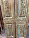 Antique Carved Green French Doors - Feature Wall Art Barn Door Panel 80x27