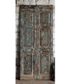 Antique Carved Closet Door Blue Floral Hinged or Sliding Barn Door Panel 