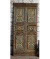 Antique Carved Double Doors Floral Vase Design Wooden Pantry Barn Door