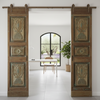 Antique Carved Double Doors Floral Vase Design Wooden Pantry Barn Door 