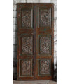 Antique Artisan Carved Door Distress Blue Double Door Floral Barn Door 