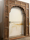 Antique Indian Brown Arch Rustic Carved Old World Architectural Doorway