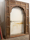Antique Indian Brown Arch Rustic Carved Old World Architectural Doorway