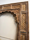 Antique Indian Brown Arch Rustic Carved Old World Architectural Doorway