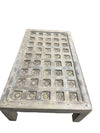 Antique Whitewash Lotus Ceiling Carved Coffee Table – Rustic Large Accent Table 68