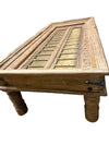 Antique Carved Door Coffee Table – Rustic Brass-Clad Accent Table