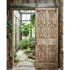 Antique Artisan Carved Double Doors Distressed Green Barn Door 80