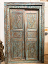 Antique Indian Door Distress Blue Front Entry Door Exterior Doors With Frame