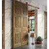 Antique Artisan Carved Double Doors Distressed Green Barn Door 80
