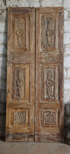 Antique Carved French Doors Floral Distress Wood Sliding or Hinged Barn Door