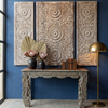 Vintage Ornate Entryway Console – Carved Wood Table with Brass Studs