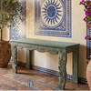 Vintage Ornate Entryway Console – Carved Wood Table with Brass Studs