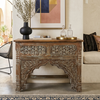 Vintage Hand-Carved Console Table Lattice Hallway Table