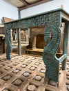 Antique Indian Hand-Carved Peacock Console Table | Ornate Entryway Furniture