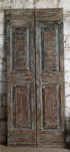 Vintage Carved Sliding Door Blue Floral Closet Bedrrom Doors