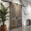 Antique Carved Wood Door Distressed Gray Floral Sliding Barn Doors 96x27
