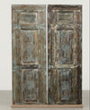 Antique Carved Wooden Door, Distressed Blue Floral Four Panel Wood Door 96x31.5