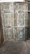 Antique Carved Door Distress Blue Floral Bedroom Entry Door