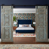 Antique Carved Door Distress Blue Floral Bedroom Entry Doors