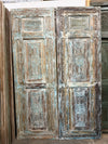 Antique Carved Door Distress Blue Floral Bedroom Entry Doors 96x31.5