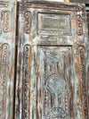 Antique Carved Door Distress Blue Floral Bedroom Entry Doors 96x31.5