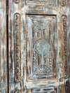 Antique Carved Door Distress Blue Floral Bedroom Entry Doors 96x31.5