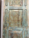 Antique Carved Door Blue Floral Panty Door Rustic Bedroom Door 96x29.5