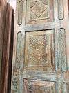 Antique Carved Door Blue Floral Panty Door Rustic Bedroom Door 96x29.5