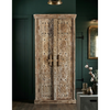 Vintage Whitewashed Wood Armoire – Rustic Carved Library Storage Cabinet