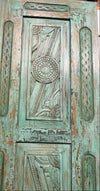 Vintage Carved Door Blue Floral Interior Single Sliding Door 96x29.5