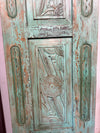 Vintage Carved Door Blue Floral Interior Single Sliding Door 96x29.5