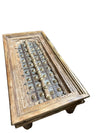 Antique Indian Carved Door Coffee Table Patina Brass Studs Solid Table