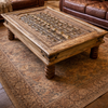 Antique Indian Carved Door Coffee Table Patina Brass Studs Solid Table