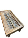 Antique Indian Carved Door Coffee Table Patina Brass Studs Solid Table