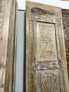 Vintage Whitewashed Door Sunburst Carved Solid Wood Sliding Barn Doors 96x27