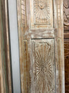 Vintage Whitewashed Door Sunburst Carved Solid Wood Sliding Barn Doors 96x27