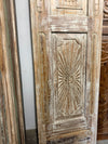 Vintage Whitewashed Door Sunburst Carved Solid Wood Sliding Barn Doors 96x27