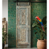 Vintage Carved Wood Barn Door Floral Distressed Teals Large Single Door 96x30
