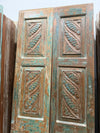 Vintage Carved Wood Double Doors Rustic Farmhouse Blue Gray Barn Doors 80x32