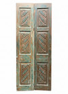 Vintage Carved Wood Double Doors Rustic Farmhouse Blue Gray Barn Doors 80x32