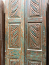 Vintage Carved Wood Double Doors Rustic Farmhouse Blue Gray Barn Doors 80x32
