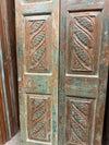 Vintage Carved Wood Double Doors Rustic Farmhouse Blue Gray Barn Doors 80x32