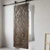 Hand-Carved Tree of Life with Elephants Wooden Barn Door Wall Panel 84x36