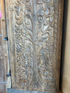 Hand-Carved Tree of Life with Elephants Wooden Barn Door Wall Panel 84x36