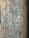 Hand-Carved Tree of Life with Elephants Wooden Barn Door Wall Panel 84x36