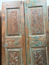Hand Carved Vintage Wood Double Doors Distress Blue Barn Doors 80x32.5